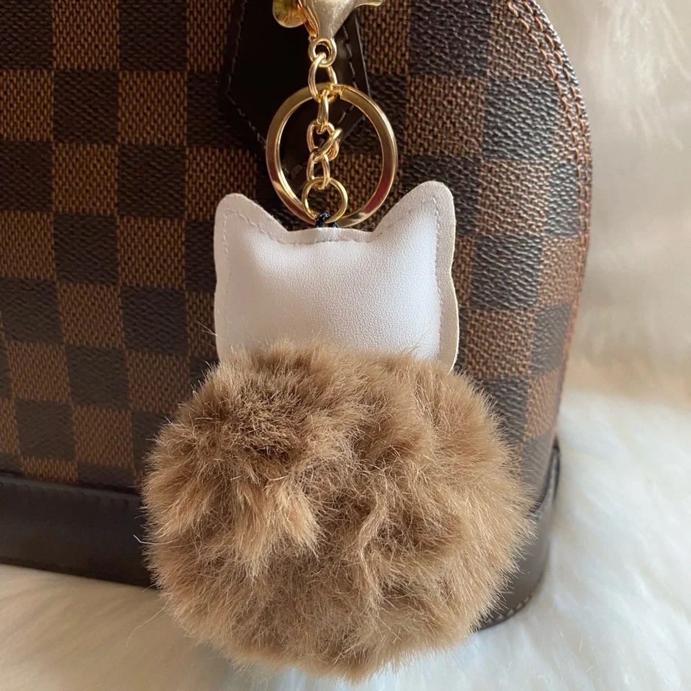 Calico cat bag charm Keychain Pom Pom